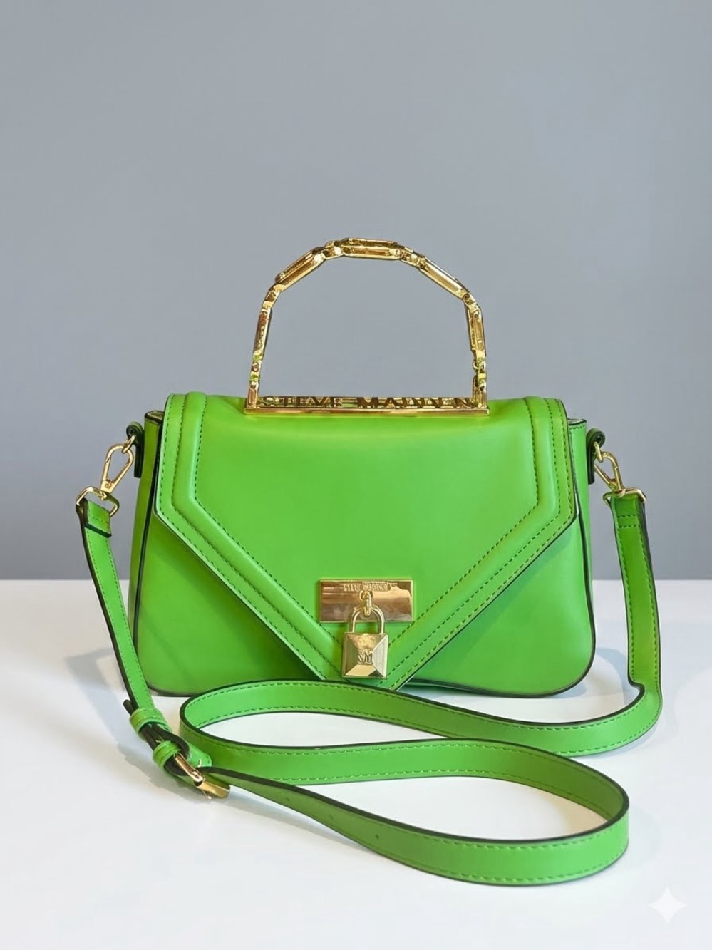 Steve Madden Bginevra Green Structured Top Handle Crossbody Bag Gold Hardware